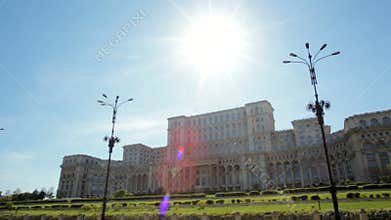 Impressive panorama of the Parliament Building in Bucharest, Capital of Romania