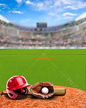 Baseball Stadium With Equipment and Copy Space
