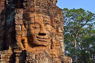 Faces of ancient Bayon Temple in Siem reap
