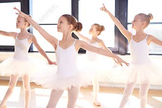 Choreographed dance by a group young ballerinas