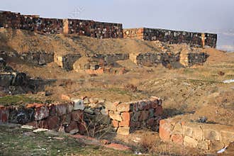 The ruins of Erebuni Fortress (Armenia) in winter