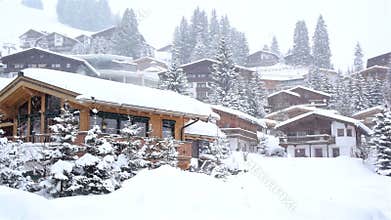 Snowing in the winter ski resort