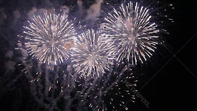 Fantastic Fireworks On Black Background in Slow mo