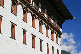 The facade of the dzong of Thimphu, Bhutan, was painted in white