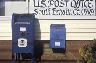 U.S. mailboxes in front of post office, South Britain, CT