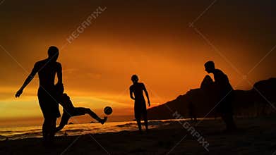 Silhouettes Playing Beach Soccer Rio de Janeiro Brazil