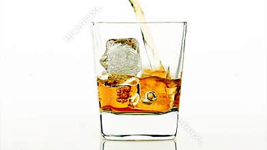 Barman pouring whiskey on white background, whisky relax time