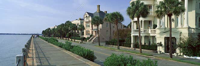 Atlantic Ocean with historic homes of Charleston, SC