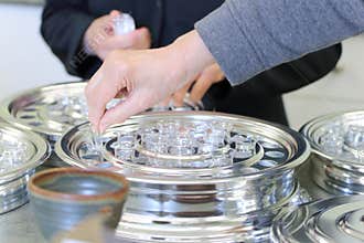 Preparing holy communion wine cups