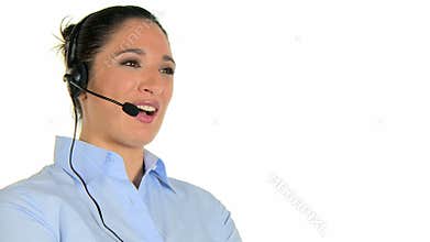 Business operator with headset