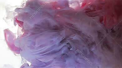 Color ink drop. Slow falll. Light blue, orange, red.