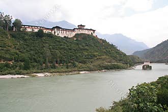 The dzong of Wangdue Phodrang, Bhutan, was built at the top of a hill