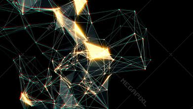 Abstract moving background. White dots connected on black