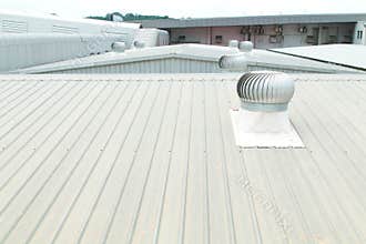 Architectural detail of metal roofing on commercial construction