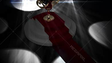 Spotlights on podium and red carpet