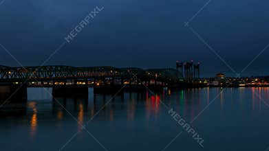 Time Lapse Movie of Auto Traffic on Interstate 5 Columbia River Crossing Bridge at Blue Hour with Water Reflection 1080p