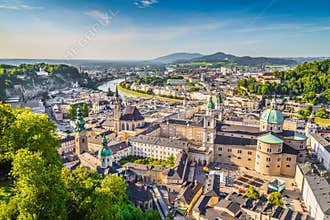 Aerial view of the historic city of Salzburg, Austria