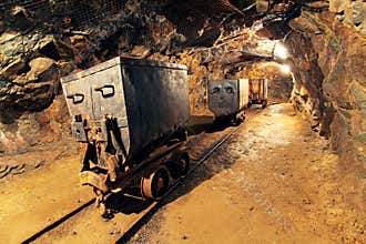 Mining cart in silver, gold, copper mine