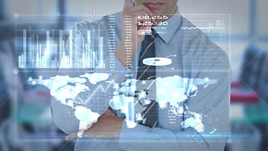 Businessman using futuristic interface screen