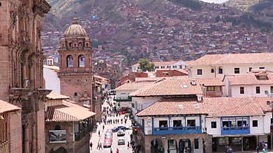 Cuzco, Peru Plaza de Armas. Church and Cathedral.