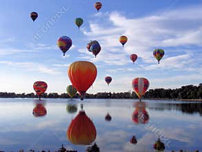 Hot Air Balloons Over Lake