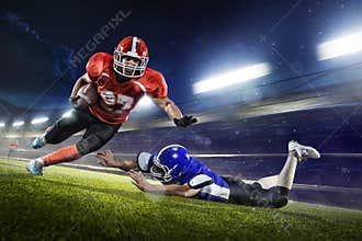 American football players in action on grand arena