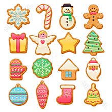 Colorful beautiful Christmas cookies icons set