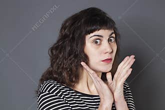 Judge mental concept for terrified 30s woman