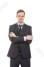 Body language. man in business suit isolated white