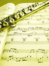 Flute music instrument and score