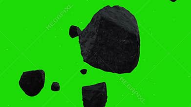 Asteroids Hovering in Space on a Green Screen Background
