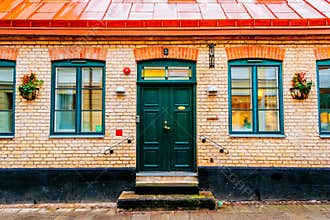 Entrance to the old house, classic style, in Lund, Sweden