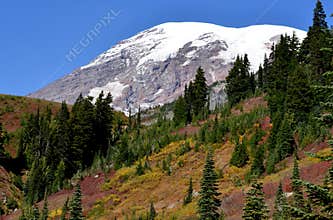 Snowy mountain peak, Mt. Rainier