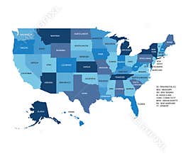 Blue vector map of United States Of America