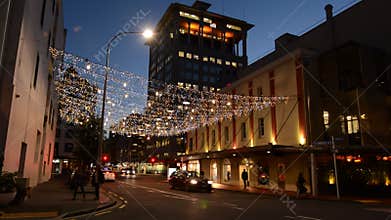 Commerce Street in Auckland Downtown at night