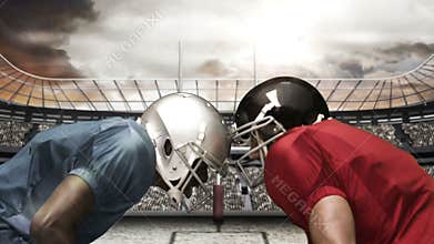 Serious american football player looking at each other