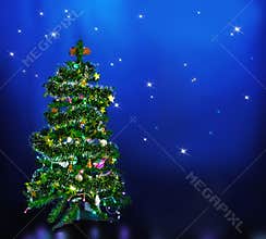 Christmas tree on star sky