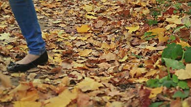 Woman walking cross country and trail in autumn