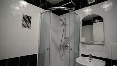 Interior black and white bathroom with shower