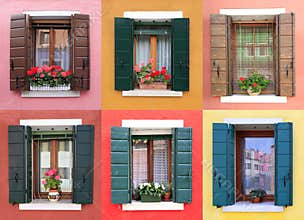 Colorful windows in Burano, near Venice