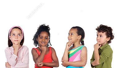 Multiethnic group of children thinking