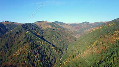 Aerial view of autumn colors Carpathians.