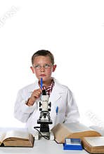 Young scientist putting his pen to his chin