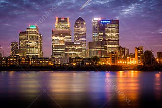 London, Canary Wharf at dusk