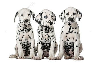 Three Dalmatian puppies sitting