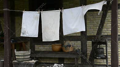 Laundry Drying on Old Farm