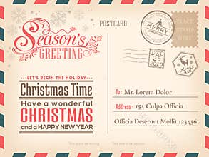 Vintage Christmas and Happy New year holiday postcard background