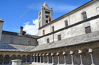 Italy, Aosta, patio of the Church of St. Peter and Urs, 12 century built