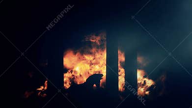 The City of Troy Burning and a Trojan Horse on Flames Background