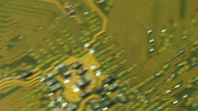 Medium Macro Camera Dolly start at Circuit Cluster, Move to Edge of Board. Shot with special macro lenses,this shot demonstrates